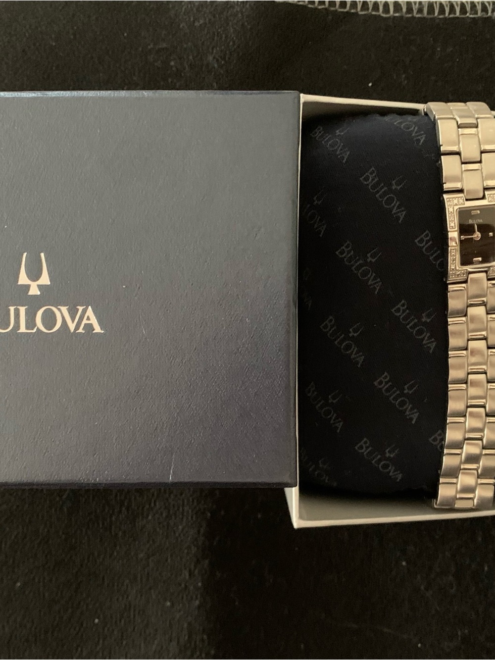 Bulova Silver-Tone Women's Rectangular Bracelet Watch with Black Dial